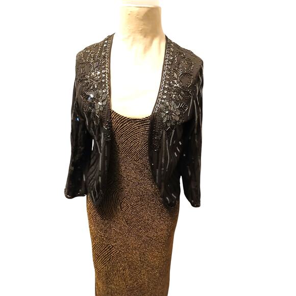VNT Beaded Sequins Bolero Shrug Sz M Brown Sparkle Wedding Party Elegant Regency - Picture 8 of 16
